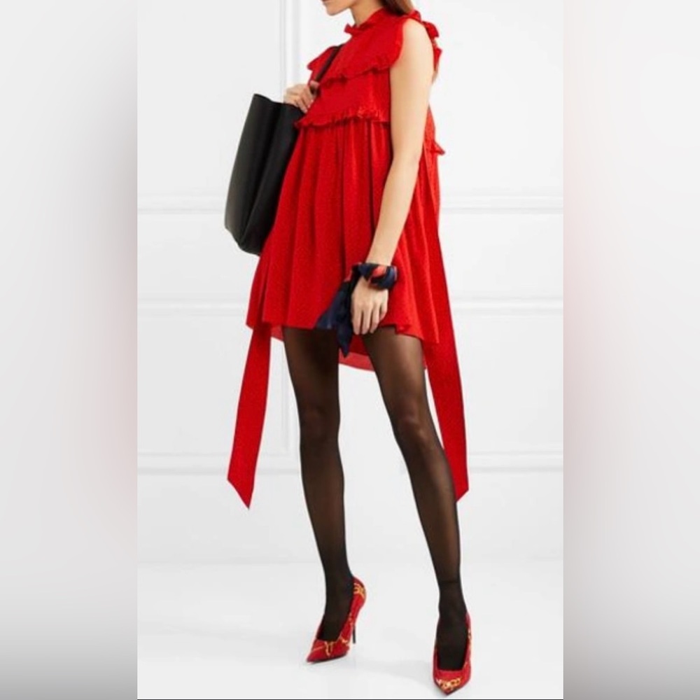 Balenciaga Baby Doll Plastron Polka-Dot Silk Crepe de Chine Mini Dress